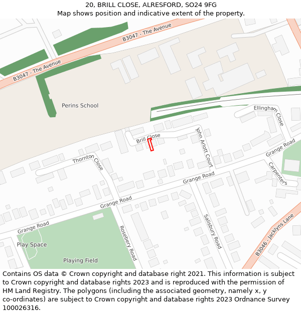 20, BRILL CLOSE, ALRESFORD, SO24 9FG: Location map and indicative extent of plot