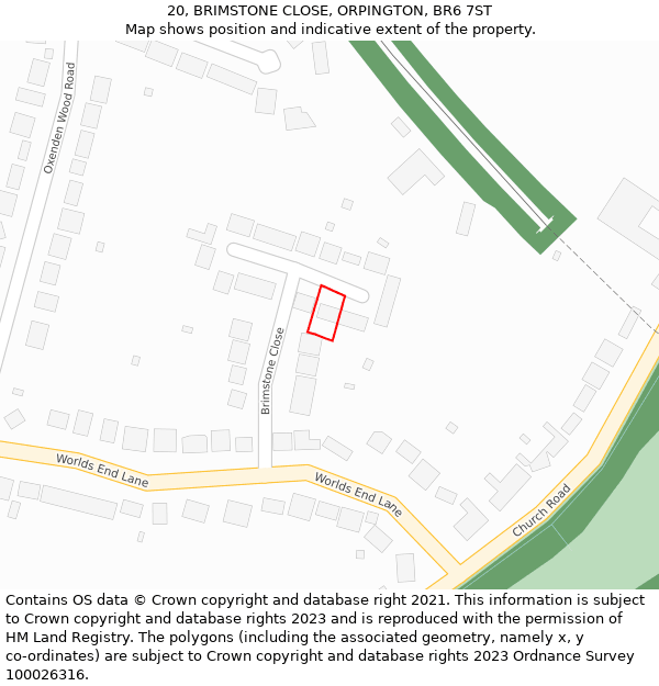20, BRIMSTONE CLOSE, ORPINGTON, BR6 7ST: Location map and indicative extent of plot