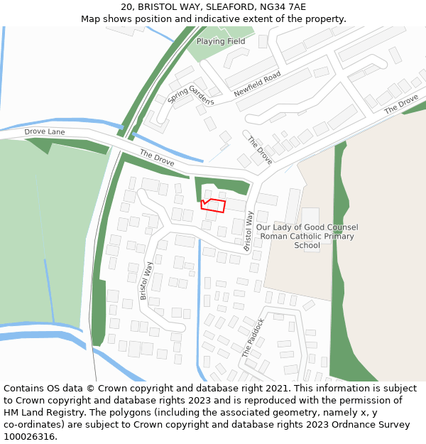 20, BRISTOL WAY, SLEAFORD, NG34 7AE: Location map and indicative extent of plot