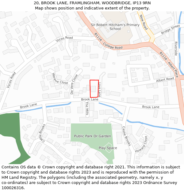 20, BROOK LANE, FRAMLINGHAM, WOODBRIDGE, IP13 9RN: Location map and indicative extent of plot