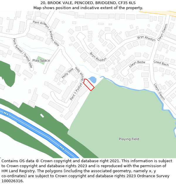 20, BROOK VALE, PENCOED, BRIDGEND, CF35 6LS: Location map and indicative extent of plot