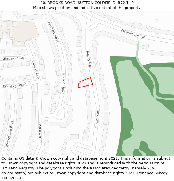 20, BROOKS ROAD, SUTTON COLDFIELD, B72 1HP: Location map and indicative extent of plot