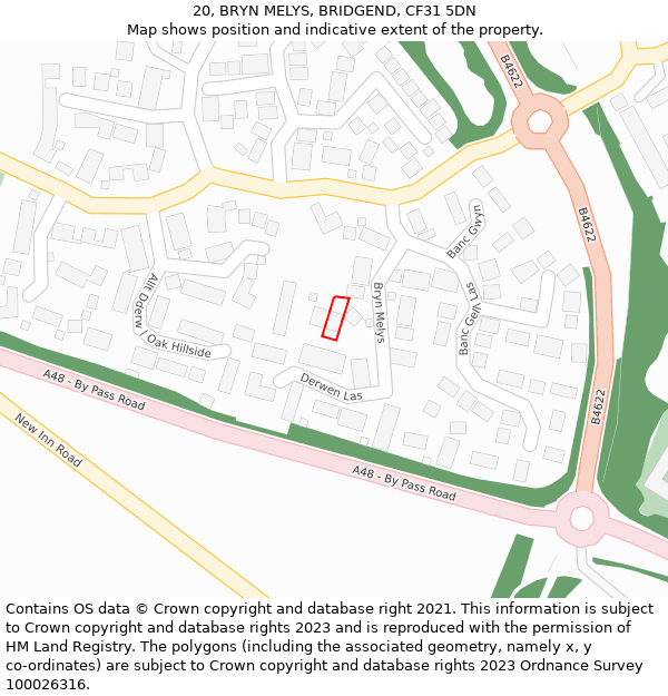 20, BRYN MELYS, BRIDGEND, CF31 5DN: Location map and indicative extent of plot