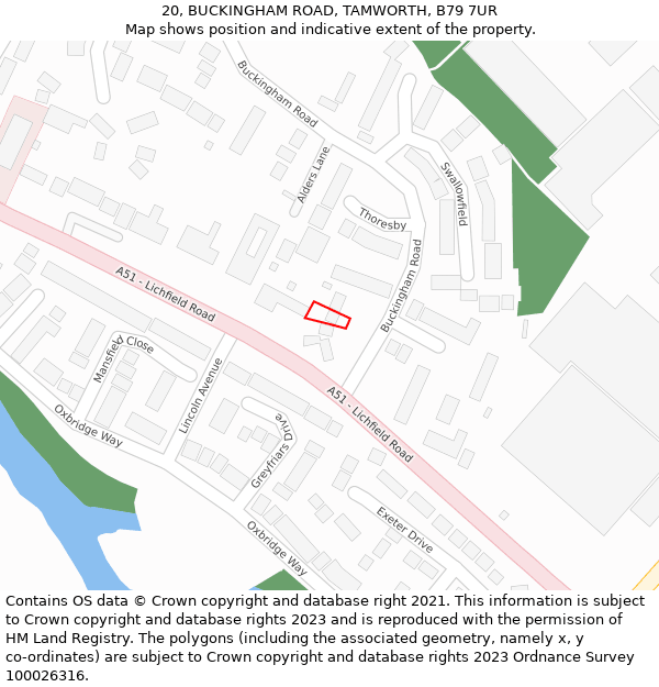 20, BUCKINGHAM ROAD, TAMWORTH, B79 7UR: Location map and indicative extent of plot