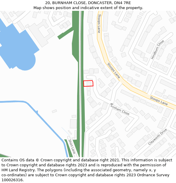 20, BURNHAM CLOSE, DONCASTER, DN4 7RE: Location map and indicative extent of plot