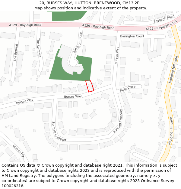 20, BURSES WAY, HUTTON, BRENTWOOD, CM13 2PL: Location map and indicative extent of plot