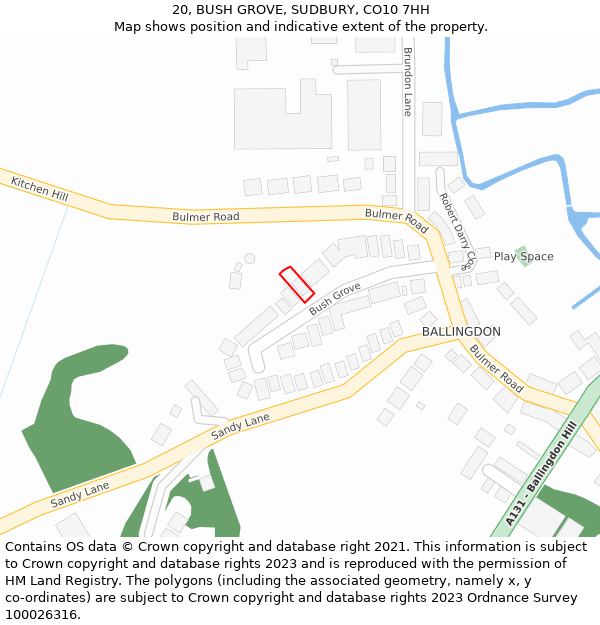 20, BUSH GROVE, SUDBURY, CO10 7HH: Location map and indicative extent of plot