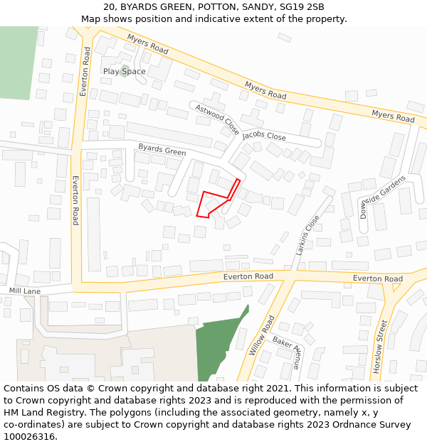 20, BYARDS GREEN, POTTON, SANDY, SG19 2SB: Location map and indicative extent of plot