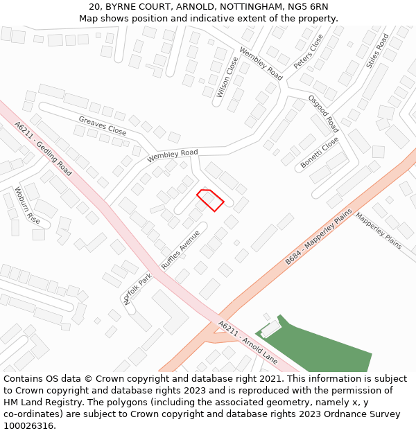 20, BYRNE COURT, ARNOLD, NOTTINGHAM, NG5 6RN: Location map and indicative extent of plot