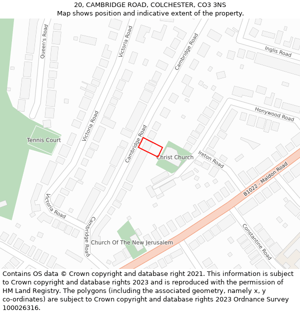 20, CAMBRIDGE ROAD, COLCHESTER, CO3 3NS: Location map and indicative extent of plot