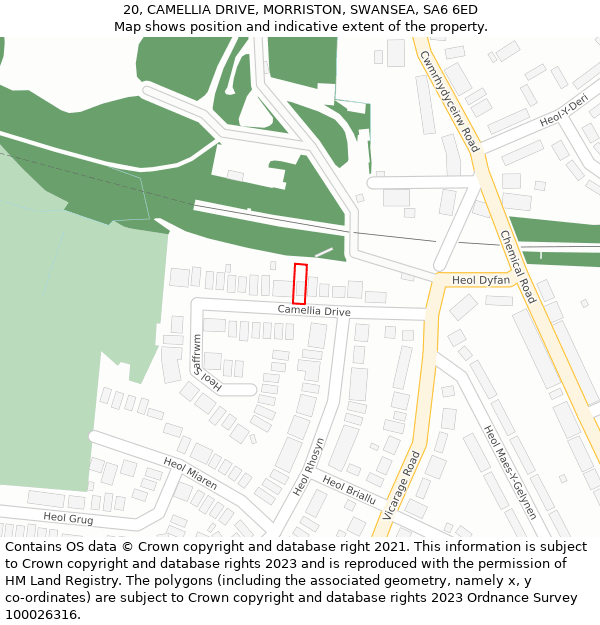 20, CAMELLIA DRIVE, MORRISTON, SWANSEA, SA6 6ED: Location map and indicative extent of plot