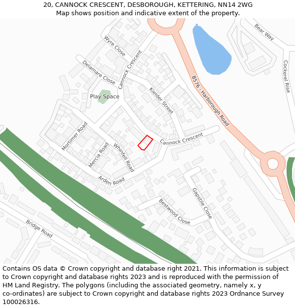 20, CANNOCK CRESCENT, DESBOROUGH, KETTERING, NN14 2WG: Location map and indicative extent of plot