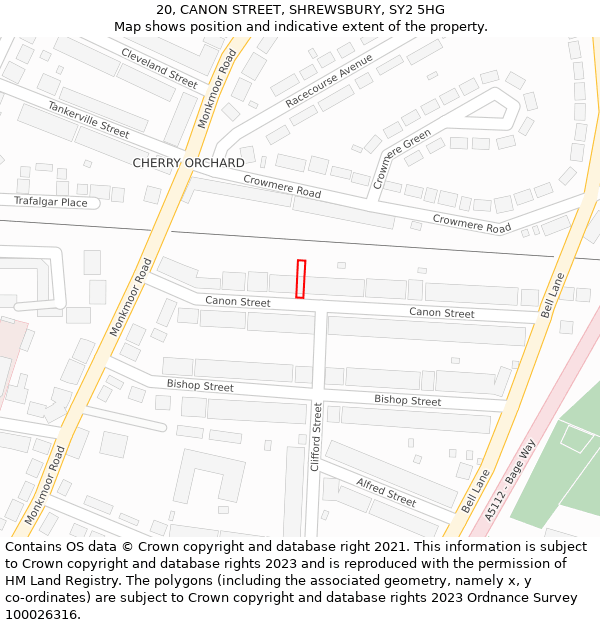 20, CANON STREET, SHREWSBURY, SY2 5HG: Location map and indicative extent of plot