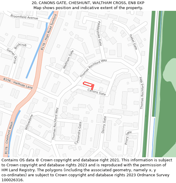 20, CANONS GATE, CHESHUNT, WALTHAM CROSS, EN8 0XP: Location map and indicative extent of plot