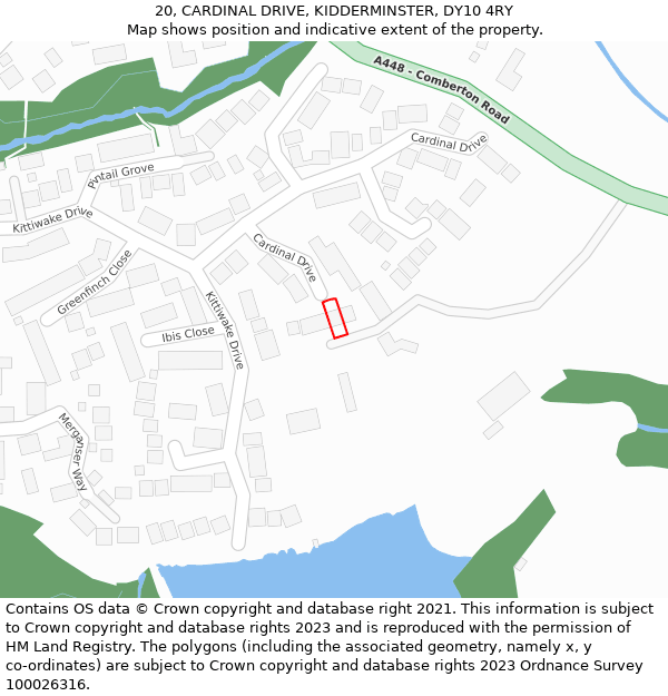 20, CARDINAL DRIVE, KIDDERMINSTER, DY10 4RY: Location map and indicative extent of plot