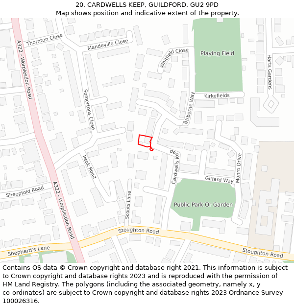 20, CARDWELLS KEEP, GUILDFORD, GU2 9PD: Location map and indicative extent of plot