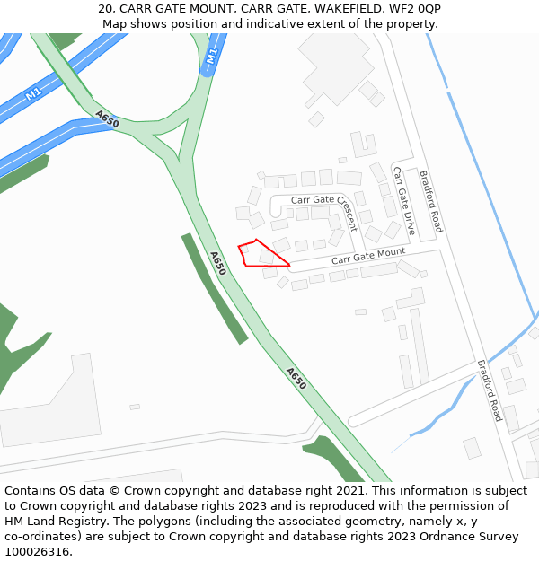 20, CARR GATE MOUNT, CARR GATE, WAKEFIELD, WF2 0QP: Location map and indicative extent of plot