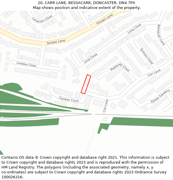 20, CARR LANE, BESSACARR, DONCASTER, DN4 7PX: Location map and indicative extent of plot