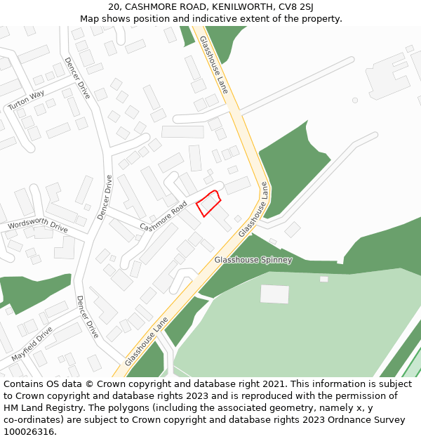 20, CASHMORE ROAD, KENILWORTH, CV8 2SJ: Location map and indicative extent of plot