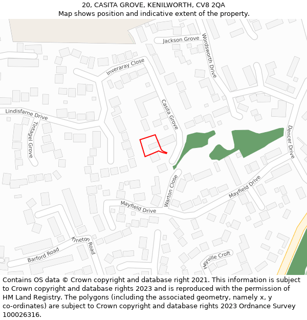 20, CASITA GROVE, KENILWORTH, CV8 2QA: Location map and indicative extent of plot