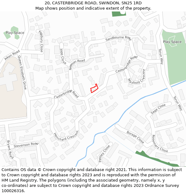 20, CASTERBRIDGE ROAD, SWINDON, SN25 1RD: Location map and indicative extent of plot