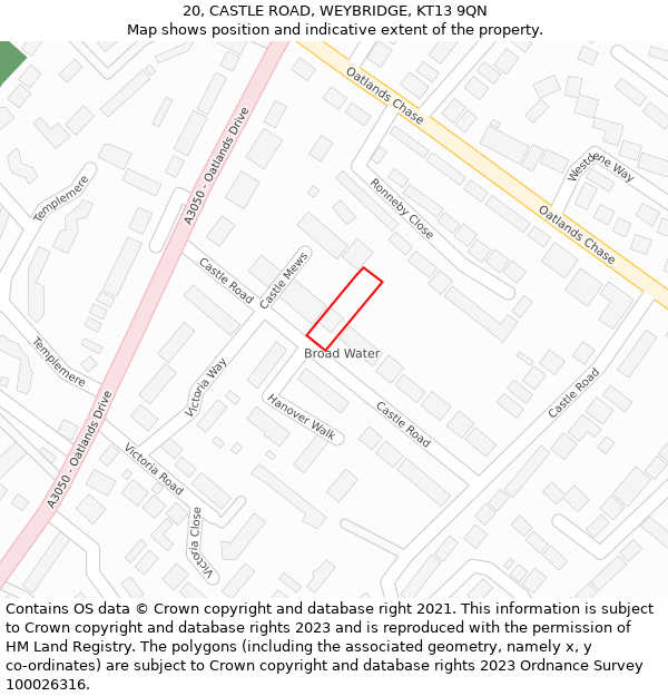 20, CASTLE ROAD, WEYBRIDGE, KT13 9QN: Location map and indicative extent of plot