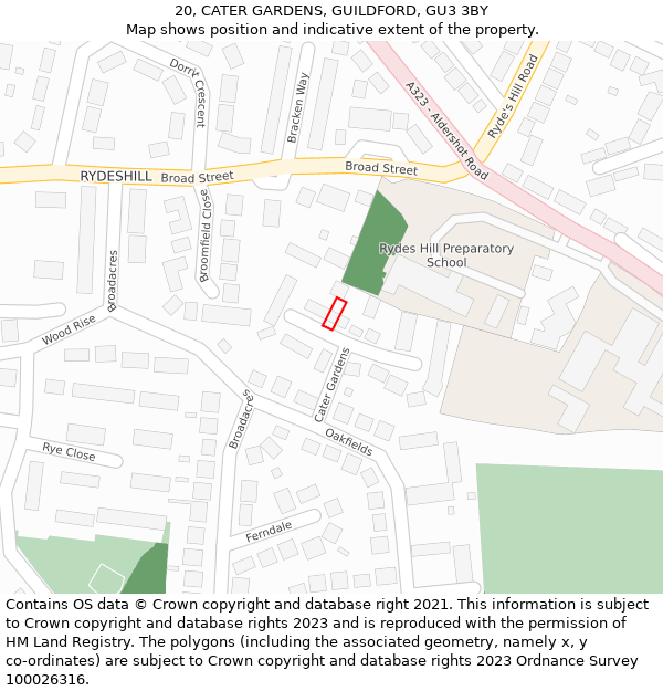 20, CATER GARDENS, GUILDFORD, GU3 3BY: Location map and indicative extent of plot