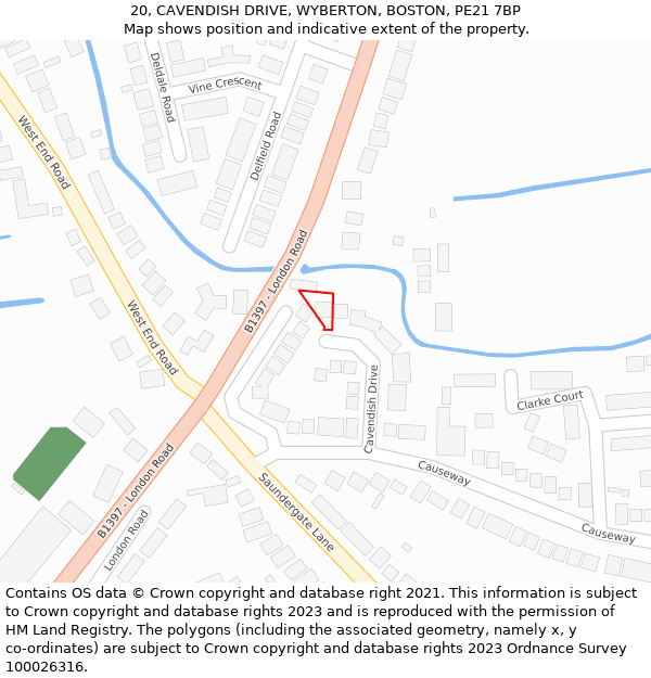 20, CAVENDISH DRIVE, WYBERTON, BOSTON, PE21 7BP: Location map and indicative extent of plot