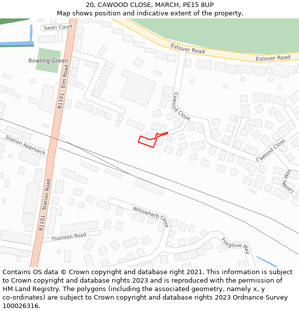 20, CAWOOD CLOSE, MARCH, PE15 8UP: Location map and indicative extent of plot