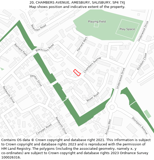 20, CHAMBERS AVENUE, AMESBURY, SALISBURY, SP4 7XJ: Location map and indicative extent of plot