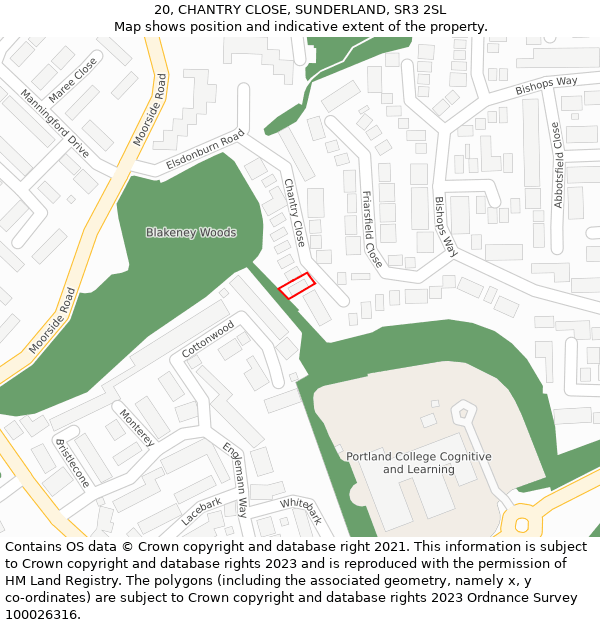 20, CHANTRY CLOSE, SUNDERLAND, SR3 2SL: Location map and indicative extent of plot