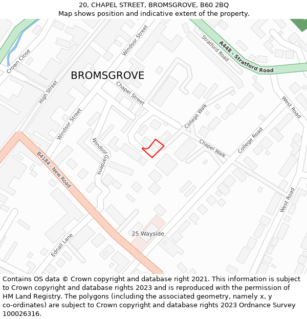 20, CHAPEL STREET, BROMSGROVE, B60 2BQ: Location map and indicative extent of plot