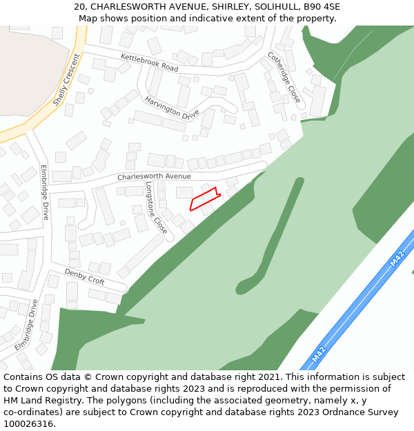 20, CHARLESWORTH AVENUE, SHIRLEY, SOLIHULL, B90 4SE: Location map and indicative extent of plot