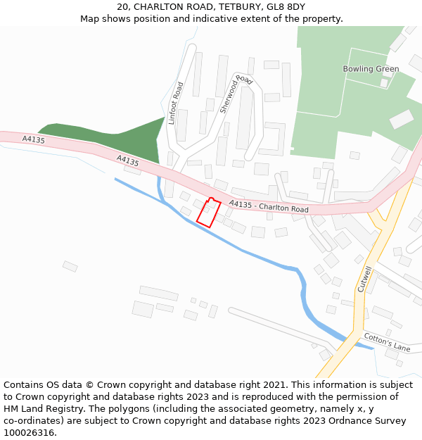 20, CHARLTON ROAD, TETBURY, GL8 8DY: Location map and indicative extent of plot