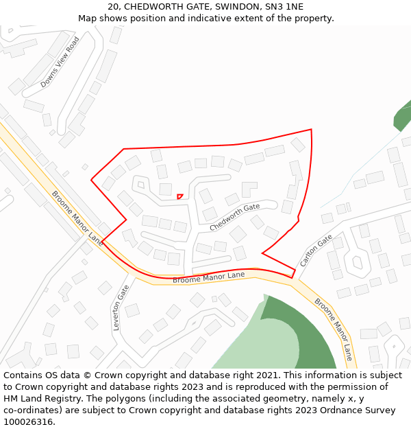 20, CHEDWORTH GATE, SWINDON, SN3 1NE: Location map and indicative extent of plot