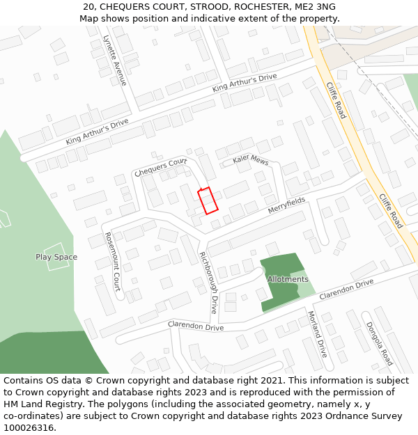 20, CHEQUERS COURT, STROOD, ROCHESTER, ME2 3NG: Location map and indicative extent of plot