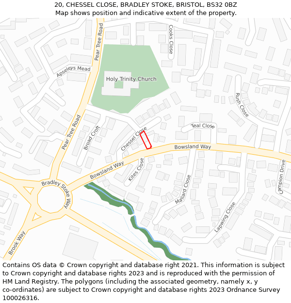 20, CHESSEL CLOSE, BRADLEY STOKE, BRISTOL, BS32 0BZ: Location map and indicative extent of plot