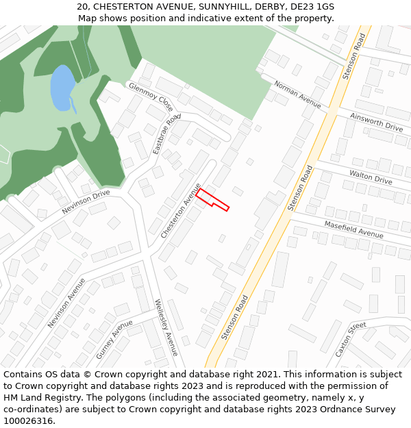 20, CHESTERTON AVENUE, SUNNYHILL, DERBY, DE23 1GS: Location map and indicative extent of plot