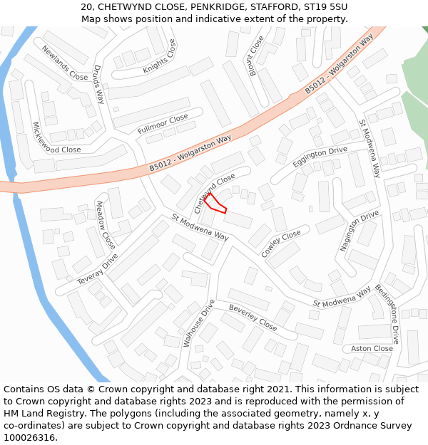 20, CHETWYND CLOSE, PENKRIDGE, STAFFORD, ST19 5SU: Location map and indicative extent of plot