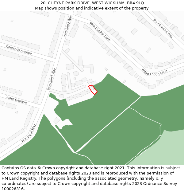 20, CHEYNE PARK DRIVE, WEST WICKHAM, BR4 9LQ: Location map and indicative extent of plot