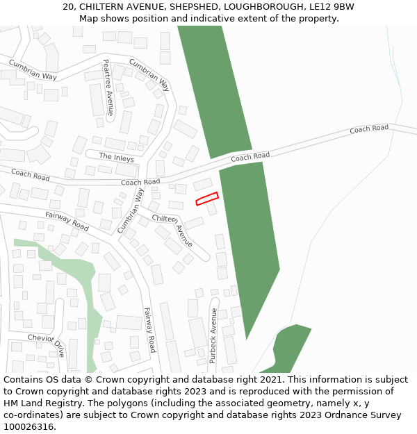 20, CHILTERN AVENUE, SHEPSHED, LOUGHBOROUGH, LE12 9BW: Location map and indicative extent of plot