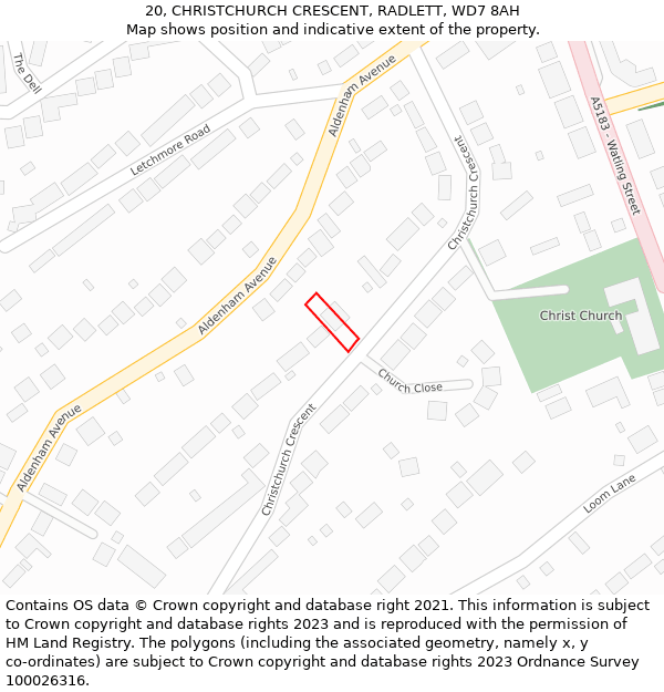 20, CHRISTCHURCH CRESCENT, RADLETT, WD7 8AH: Location map and indicative extent of plot