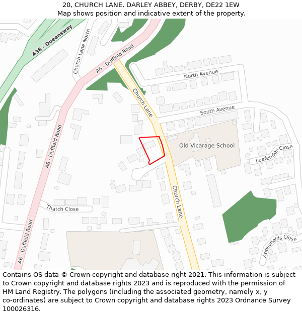 20, CHURCH LANE, DARLEY ABBEY, DERBY, DE22 1EW: Location map and indicative extent of plot