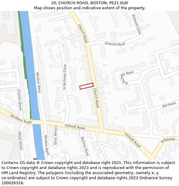 20, CHURCH ROAD, BOSTON, PE21 0LW: Location map and indicative extent of plot