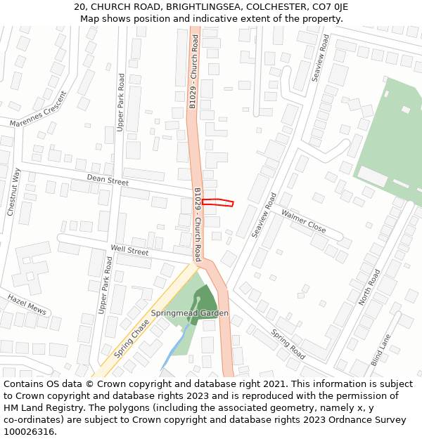 20, CHURCH ROAD, BRIGHTLINGSEA, COLCHESTER, CO7 0JE: Location map and indicative extent of plot