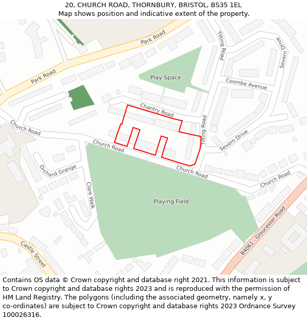 20, CHURCH ROAD, THORNBURY, BRISTOL, BS35 1EL: Location map and indicative extent of plot