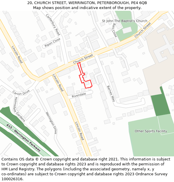 20, CHURCH STREET, WERRINGTON, PETERBOROUGH, PE4 6QB: Location map and indicative extent of plot