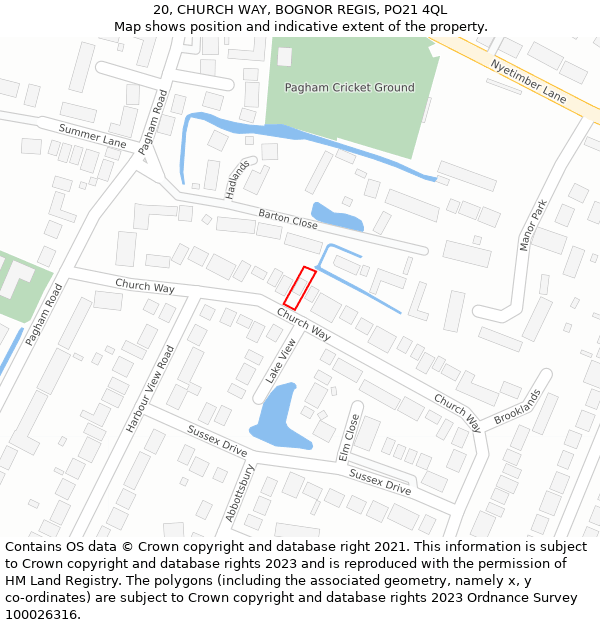 20, CHURCH WAY, BOGNOR REGIS, PO21 4QL: Location map and indicative extent of plot