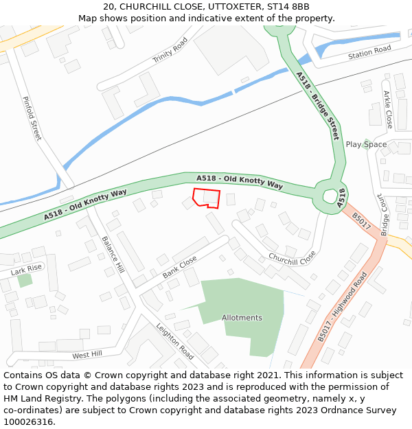 20, CHURCHILL CLOSE, UTTOXETER, ST14 8BB: Location map and indicative extent of plot