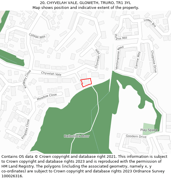 20, CHYVELAH VALE, GLOWETH, TRURO, TR1 3YL: Location map and indicative extent of plot